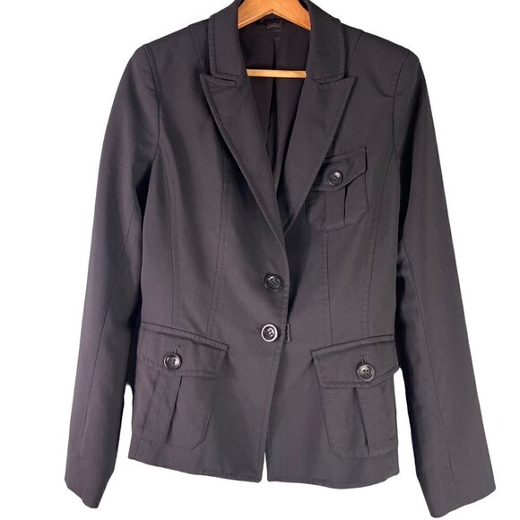Express Blazer Jacket Size 12 Two Button Black Single Breasted Wool Blend - Picture 1 of 16